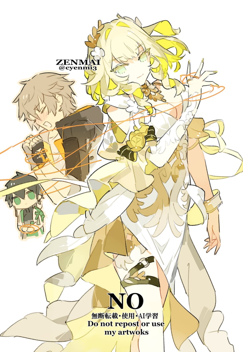 trailblazer, caelus, dan heng, and aglaea (honkai and 1 more) drawn by cyenmi3