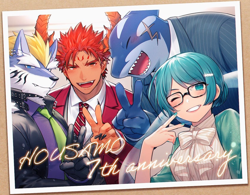 ifrit, fenrir, typhon, and benten (tokyo afterschool summoners) drawn by hozu_(hozumi)