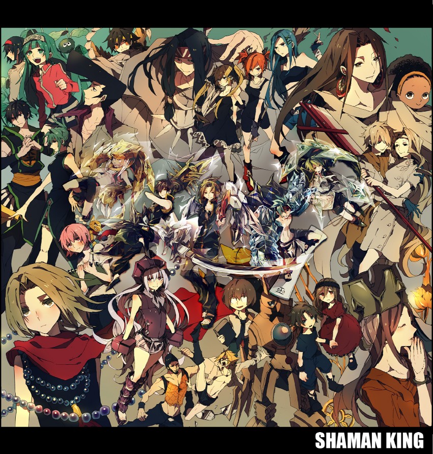kyouyama anna, asakura yoh, tao jun, iron maiden jeanne, marion phauna, and 23 more (shaman king) drawn by yuuichi_(bobobo)
