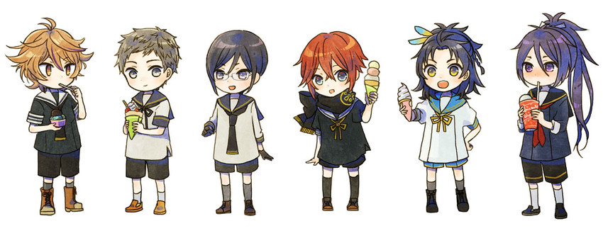 yagen toushirou, atsushi toushirou, taikogane sadamune, gotou toushirou, shinano toushirou, and 1 more (touken ranbu) drawn by satoko_(papapa_sikakici)