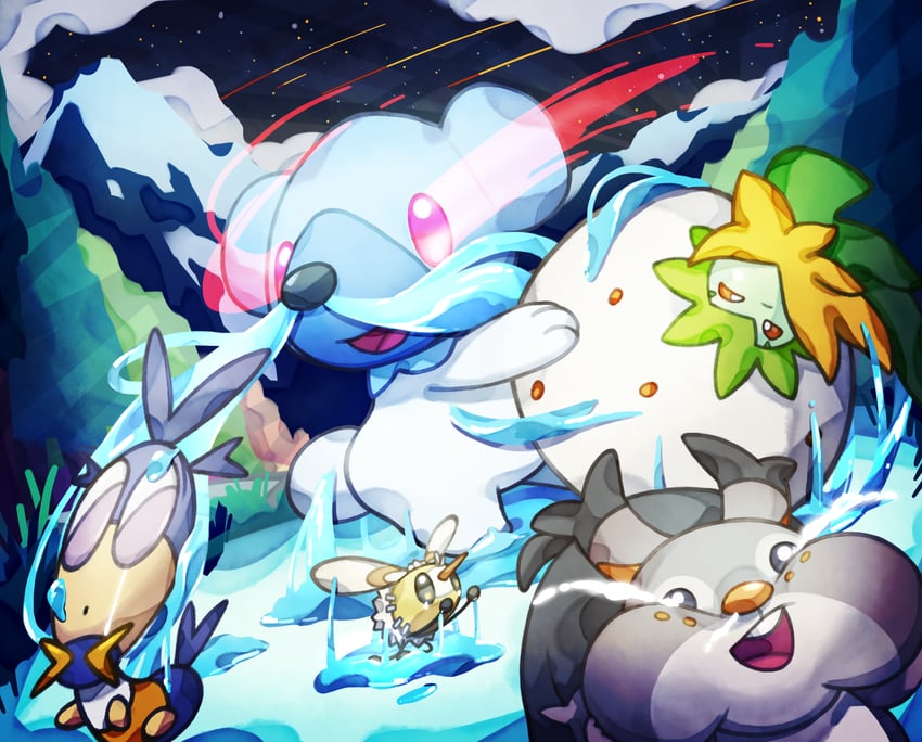 cutiefly, eldegoss, cubchoo, skwovet, and blipbug (pokemon) drawn by yanedx
