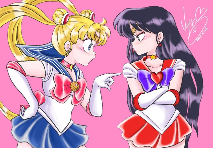 tsukino usagi, sailor moon, hino rei, and sailor mars (bishoujo senshi sailor moon) drawn by usaki_rumic