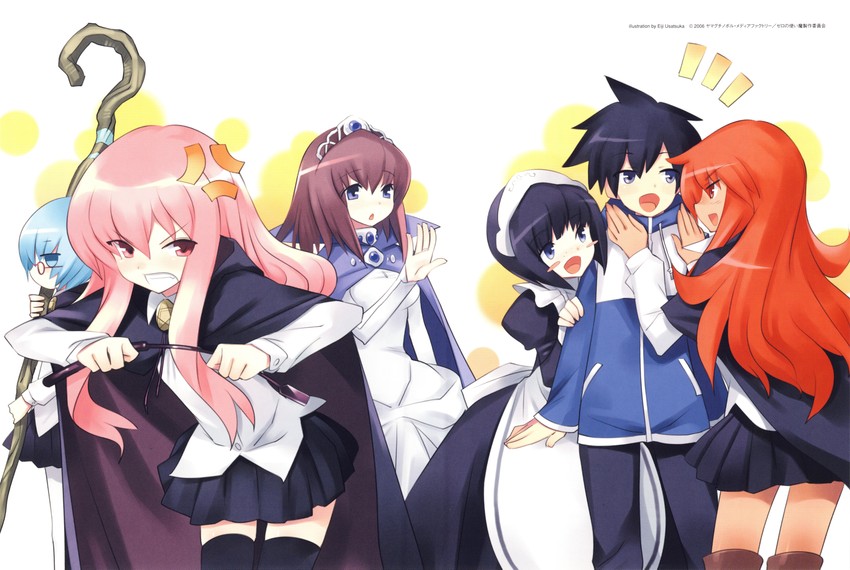 louise francoise le blanc de la valliere, siesta, tabitha, hiraga saito, henrietta de tristain, and 1 more (zero no tsukaima) drawn by usatsuka_eiji
