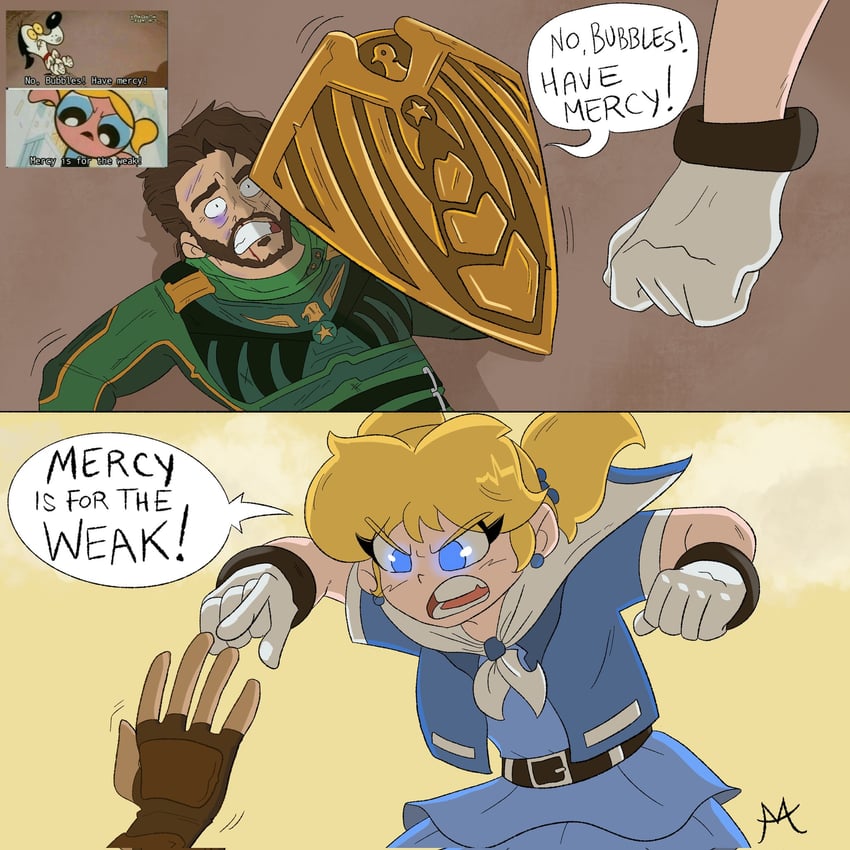 bubbles and soldier boy (powerpuff girls and 1 more) drawn by moccimu