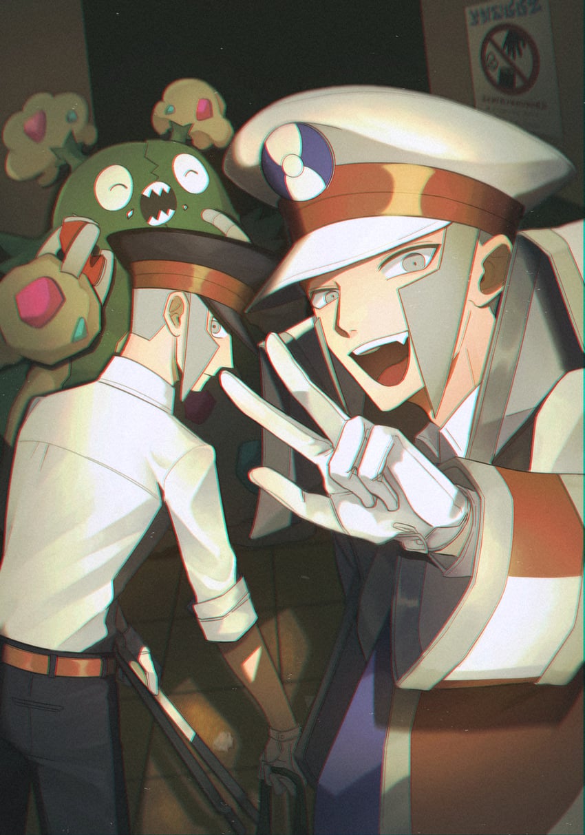 ingo, emmet, and garbodor (pokemon and 1 more) drawn by raku_nai_funi
