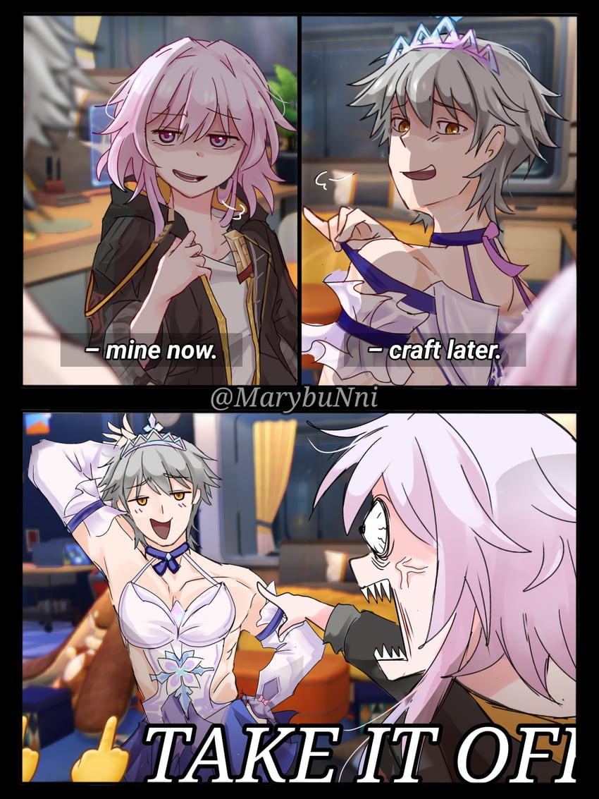 trailblazer, march 7th, and caelus (honkai and 2 more) drawn by mmiklshaek