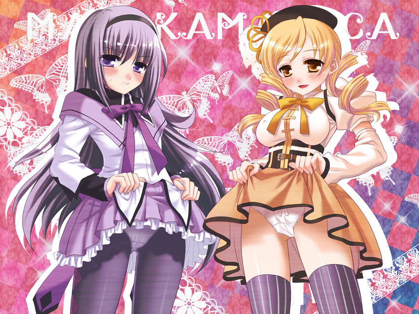 akemi homura and tomoe mami (mahou shoujo madoka magica) drawn by poyamu