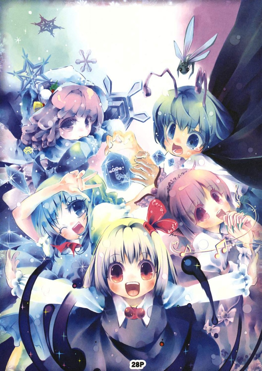 cirno, rumia, mystia lorelei, wriggle nightbug, and letty whiterock (touhou) drawn by john_hathway