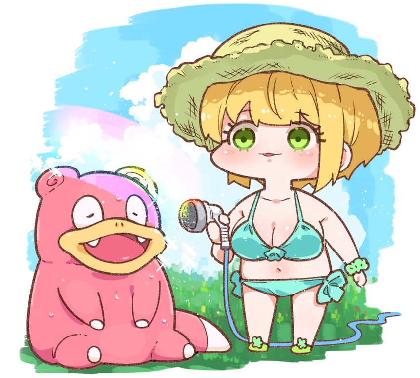 miyamoto frederica and slowpoke (pokemon and 2 more) drawn by takato_kurosuke