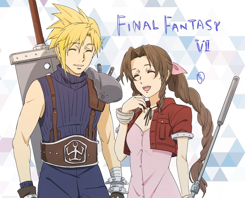 cloud strife and aerith gainsborough (final fantasy and 1 more) drawn by kobayashi_chizuru