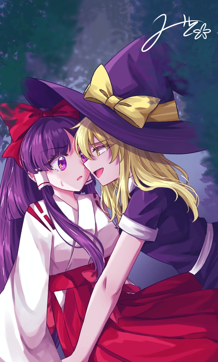 hakurei reimu and kirisame marisa (touhou) drawn by mito_(fate)
