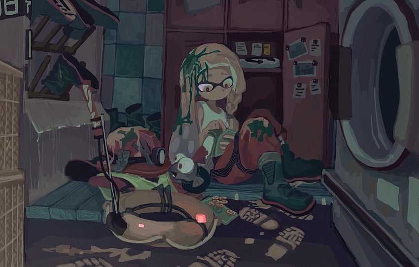 inkling player character, inkling girl, and smallfry (splatoon and 1 more) drawn by dr_mice