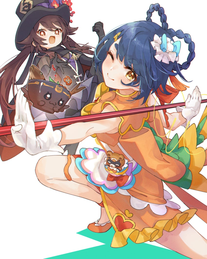 hu tao and xiangling (genshin impact) drawn by yoco_n