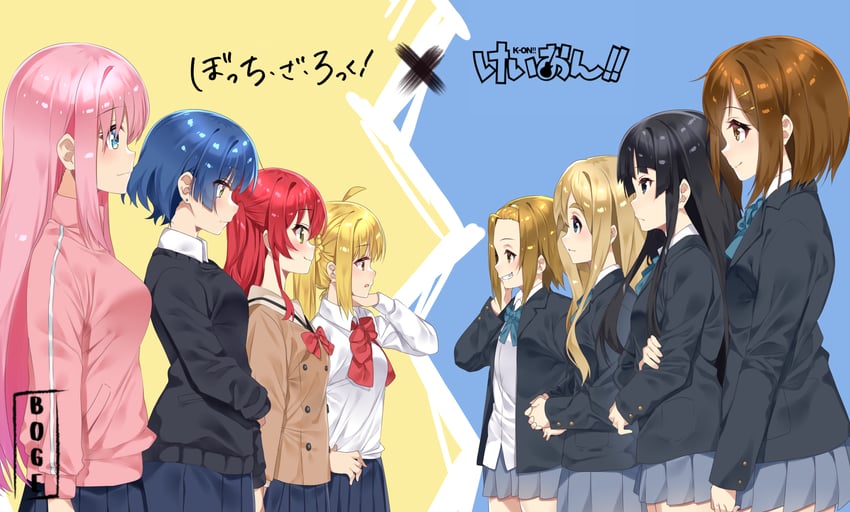 gotoh hitori, akiyama mio, hirasawa yui, tainaka ritsu, kita ikuyo, and 3 more (k-on! and 1 more) drawn by abiboge