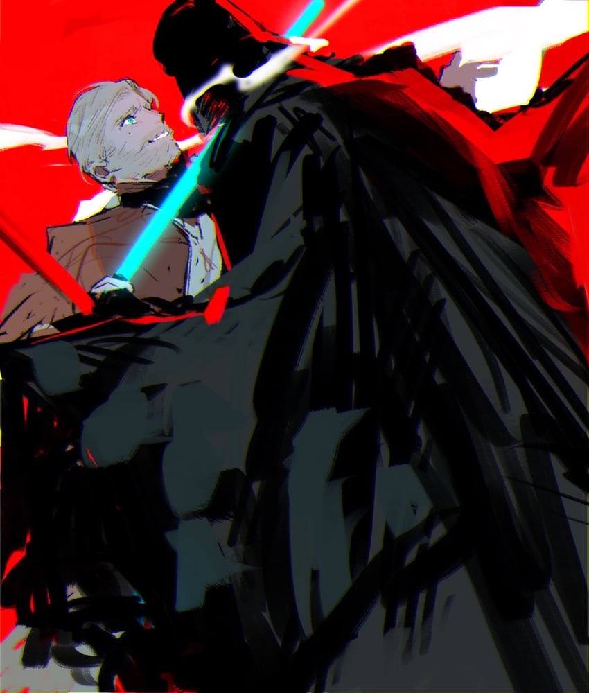 darth vader and obi-wan kenobi (star wars) drawn by sknmgr