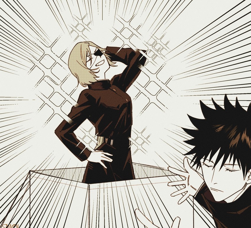 fushiguro megumi and kugisaki nobara (jujutsu kaisen) drawn by hu_(saimens)