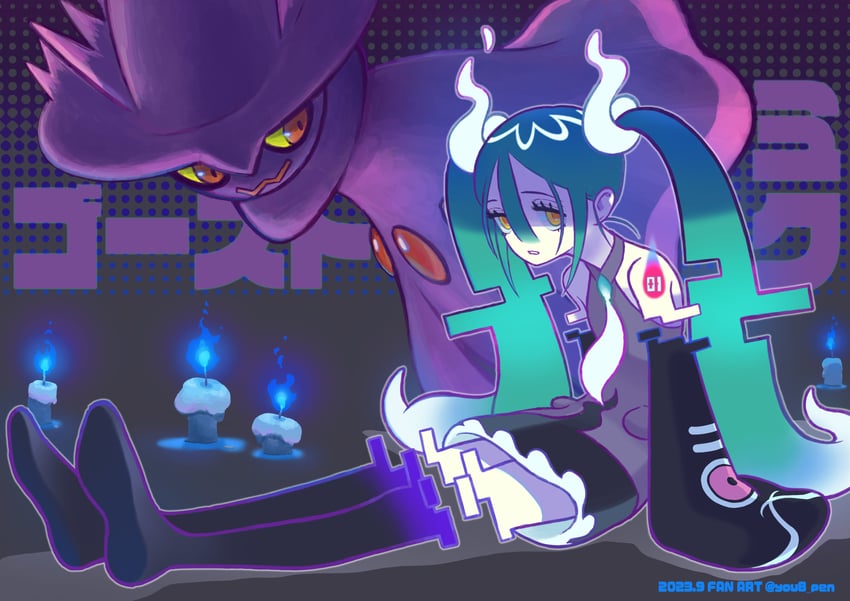 hatsune miku, mismagius, and ghost miku (pokemon and 2 more) drawn by you8_pen