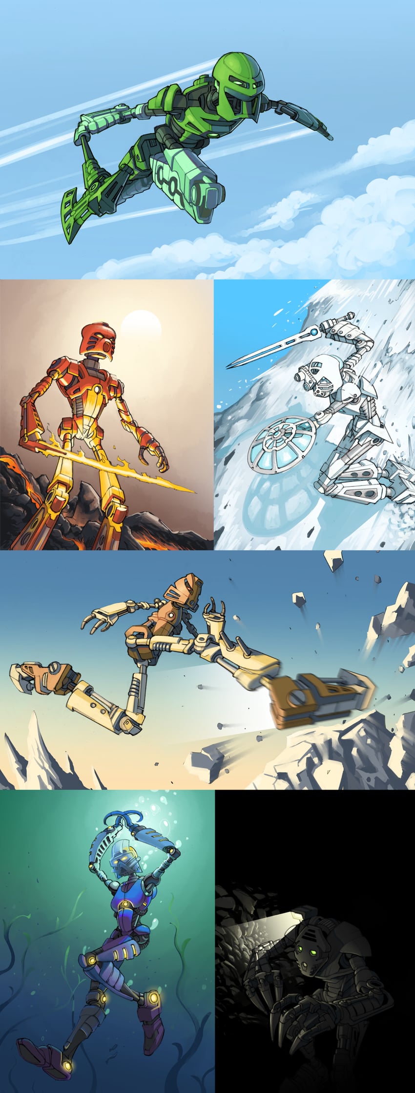 tahu, gali, kopaka, lewa, pohatu, and 1 more (the lego group and 1 more) drawn by hambonous