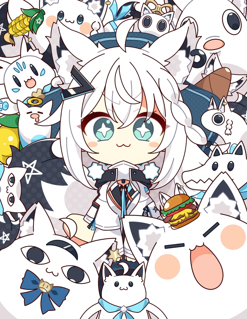 shirakami fubuki, sukonbu, miteiru, oruyanke, fubuzilla, and 1 more (hololive) drawn by 7:08