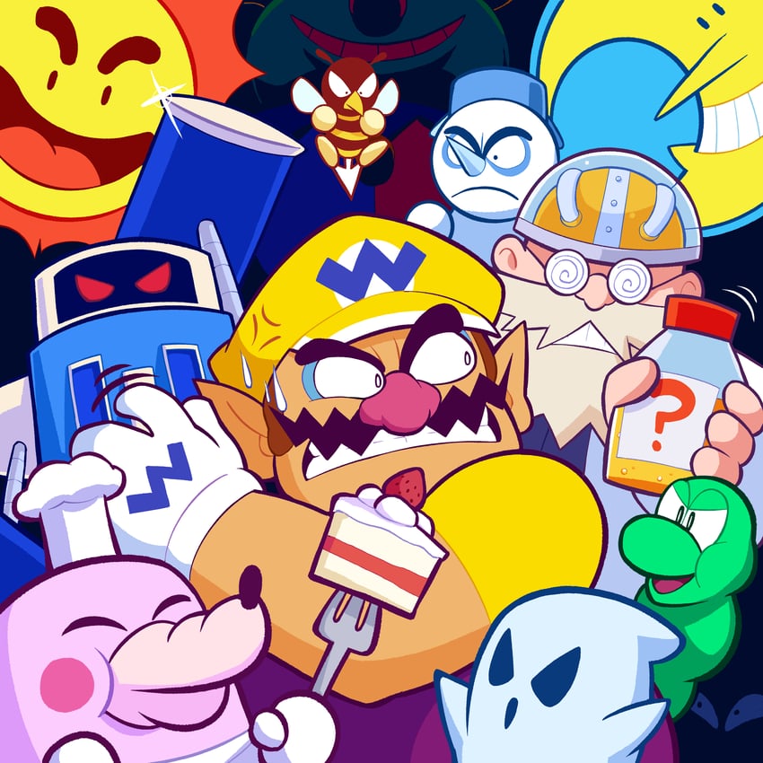 wario, mad scienstein, rudy the clown, ghost, mr. moon, and 6 more (wario land and 2 more) drawn by letitmelo
