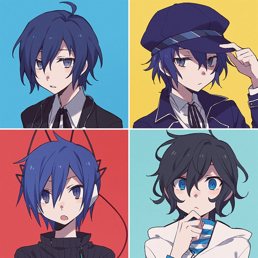 yuuki makoto, shirogane naoto, and protagonist (persona and 6 more) drawn by gesshoku3
