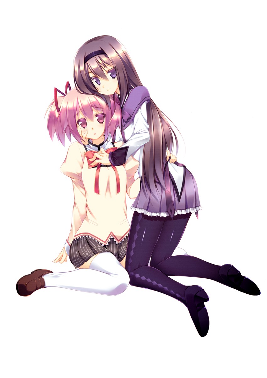 akemi homura and kaname madoka (mahou shoujo madoka magica) drawn by hoppege