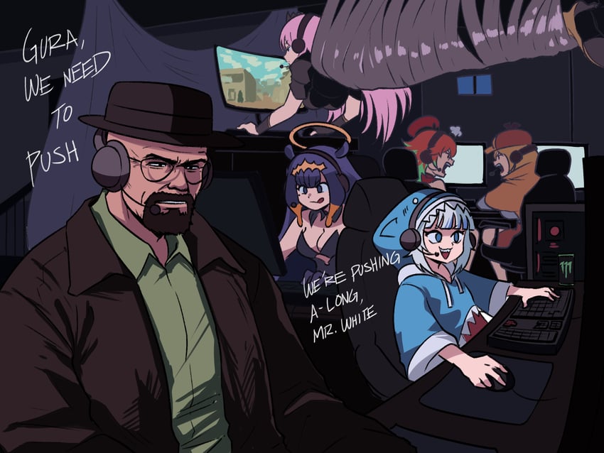 gawr gura, mori calliope, ninomae ina'nis, takanashi kiara, watson amelia, and 1 more (hololive and 4 more) drawn by tina_fate