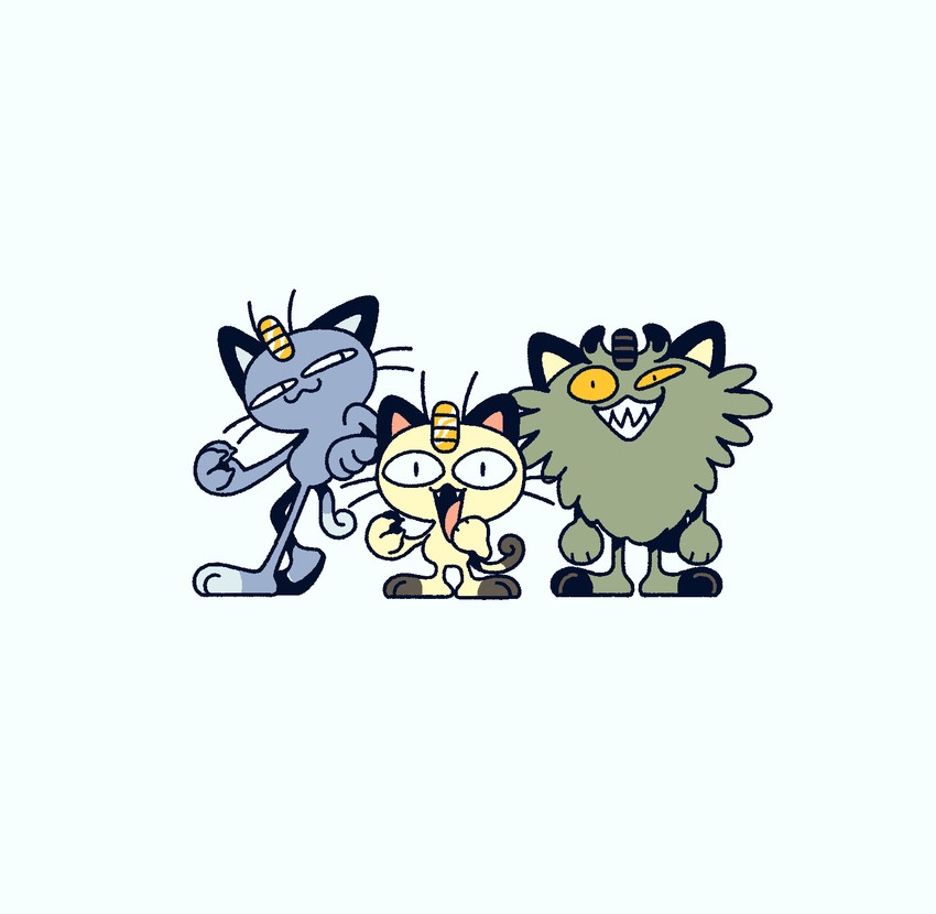 meowth, alolan meowth, and galarian meowth (pokemon) drawn by paperbeatstweet