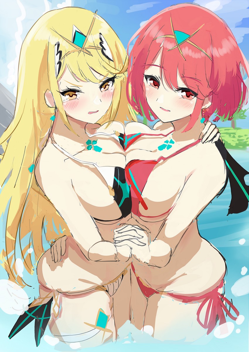 pyra and mythra (xenoblade chronicles and 1 more) drawn by igayan