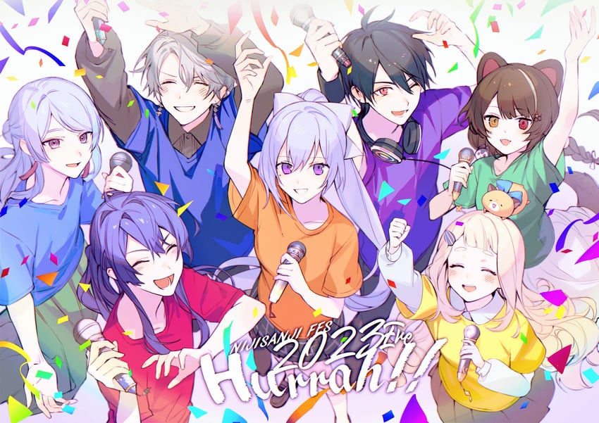 inui toko, higuchi kaede, yumeoi kakeru, machita chima, kaida haru, and 3 more (nijisanji) drawn by iv_4t