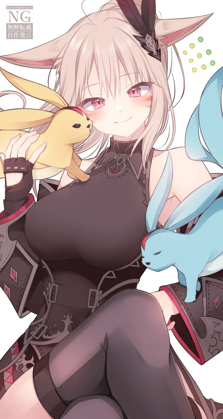 warrior of light, carbuncle, and summoner (final fantasy and 1 more) drawn by ayamisiro