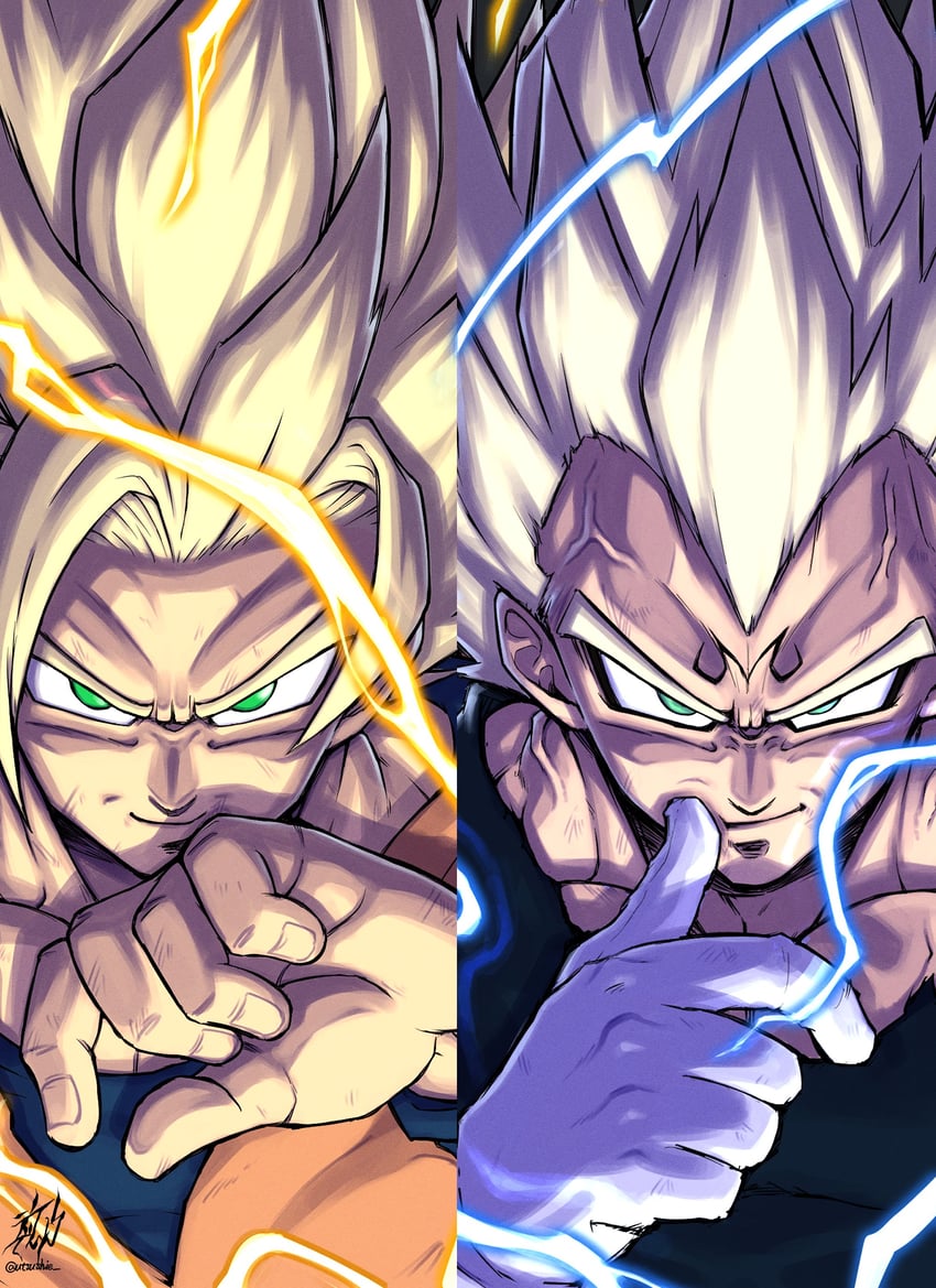 son goku, vegeta, and majin vegeta (dragon ball and 1 more) drawn by liedein