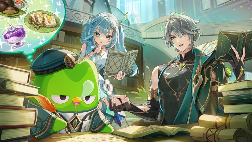 alhaitham, faruzan, and duo (genshin impact and 1 more) drawn by amaichi_esora