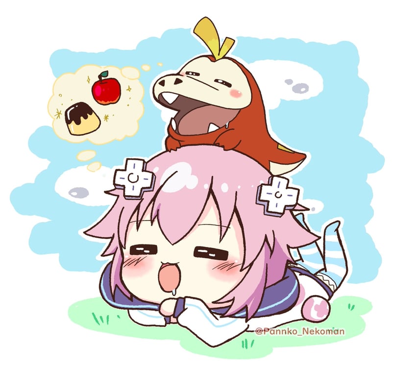 neptune and fuecoco (pokemon and 3 more) drawn by pannko_nekoman
