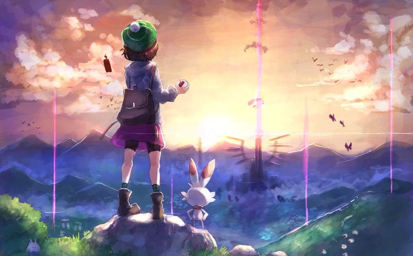 gloria, rotom, rotom phone, scorbunny, goomy, and 1 more (pokemon and 3 more) drawn by shiburingaru