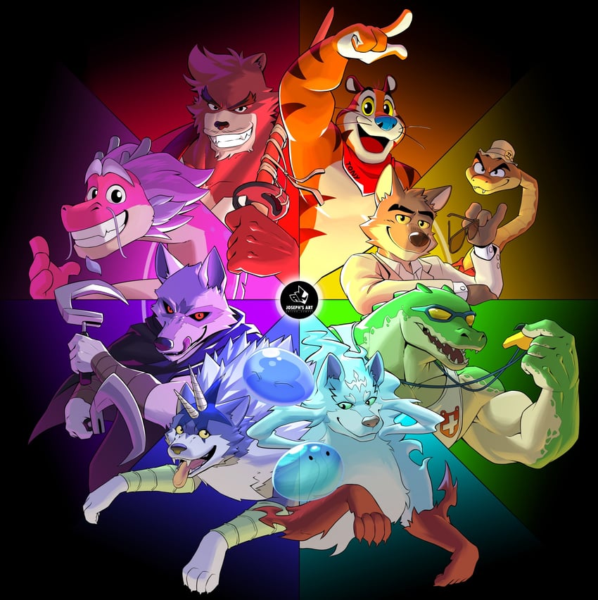 rimuru tempest, death, renekton, kumatetsu, tony the tiger, and 7 more (league of legends and 8 more) drawn by asumono_krom
