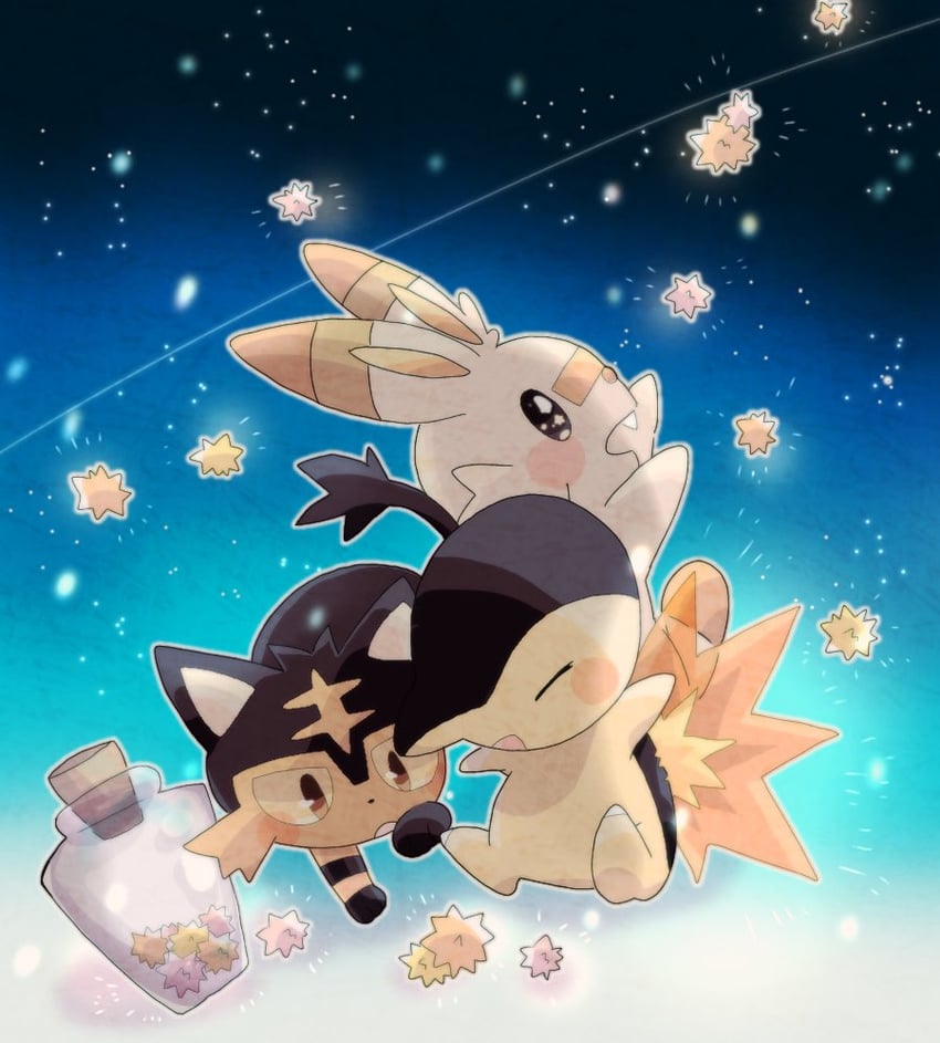 scorbunny, cyndaquil, and litten (pokemon) drawn by hanabusaoekaki