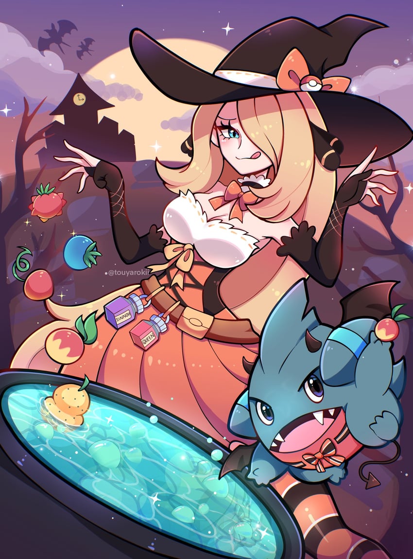 cynthia, gible, and zubat (pokemon and 1 more) drawn by touyarokii