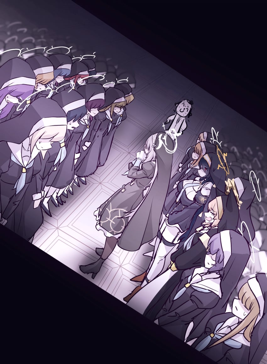 sensei, doodle sensei, mari, sakurako, hinata, and 1 more (blue archive)