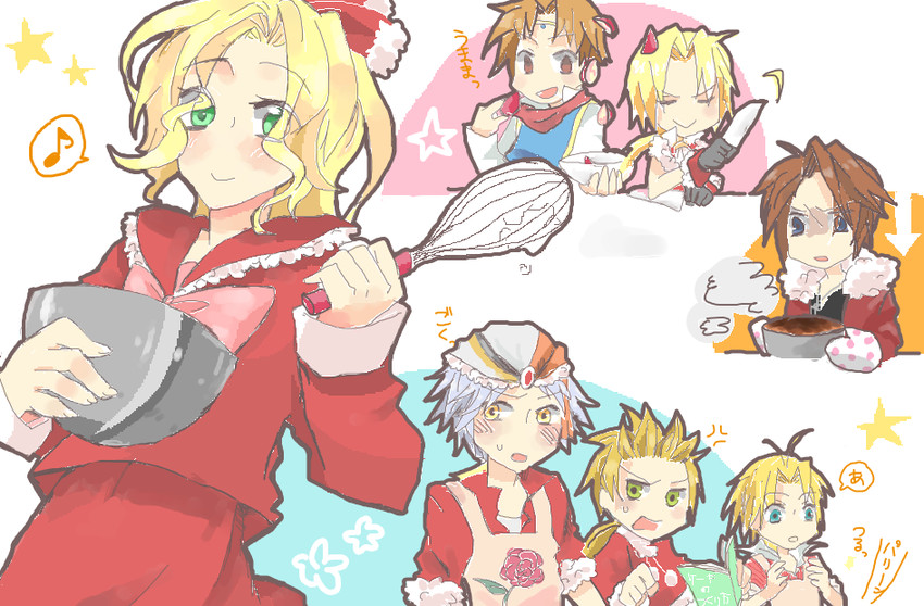 terra branford, squall leonhart, zidane tribal, bartz klauser, tidus, and 2 more (final fantasy and 8 more) drawn by moenyan2