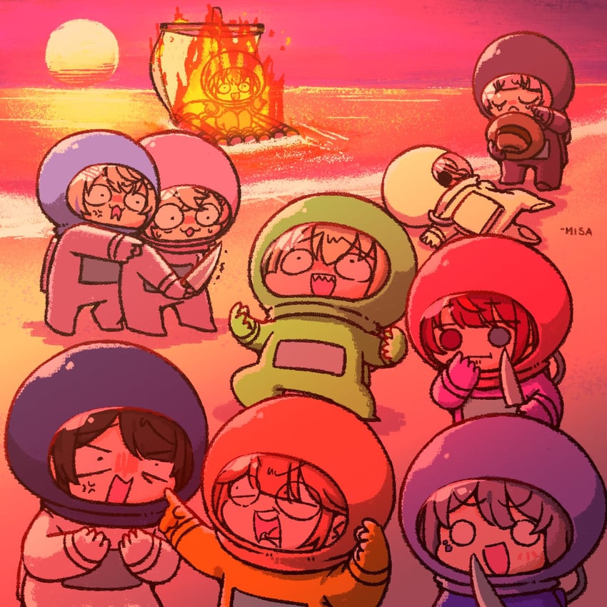 mori calliope, ouro kronii, takanashi kiara, watson amelia, ceres fauna, and 6 more (hololive and 2 more) drawn by wakatsuki_misato