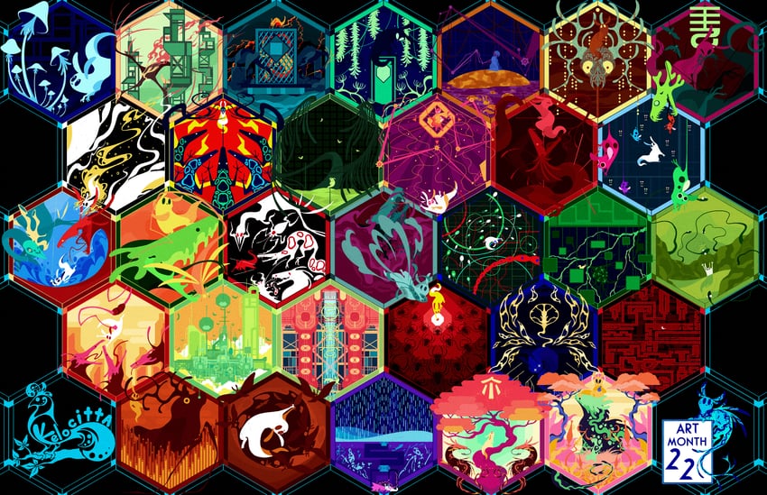looks to the moon, five pebbles, survivor, hunter, monk, and 20 more (rain world) drawn by kelocitta