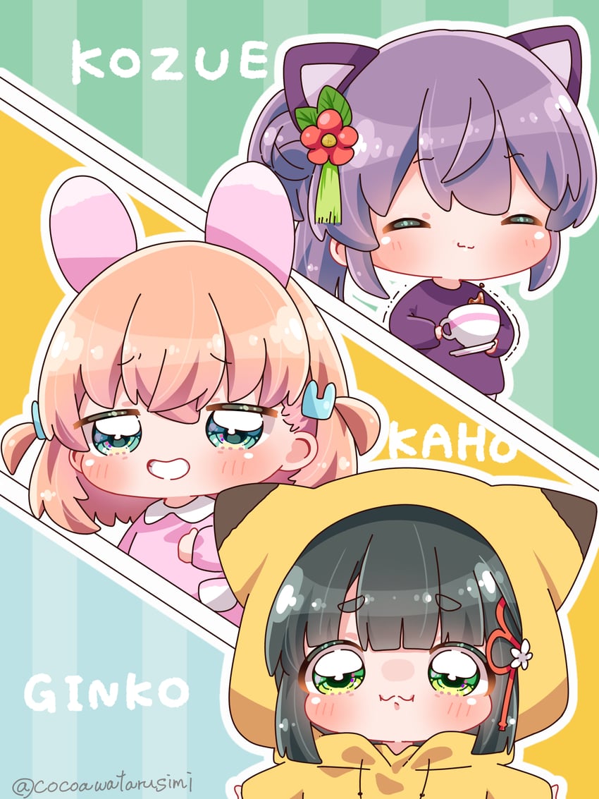 hinoshita kaho, otomune kozue, and momose ginko (love live! and 1 more) drawn by fukune_koko