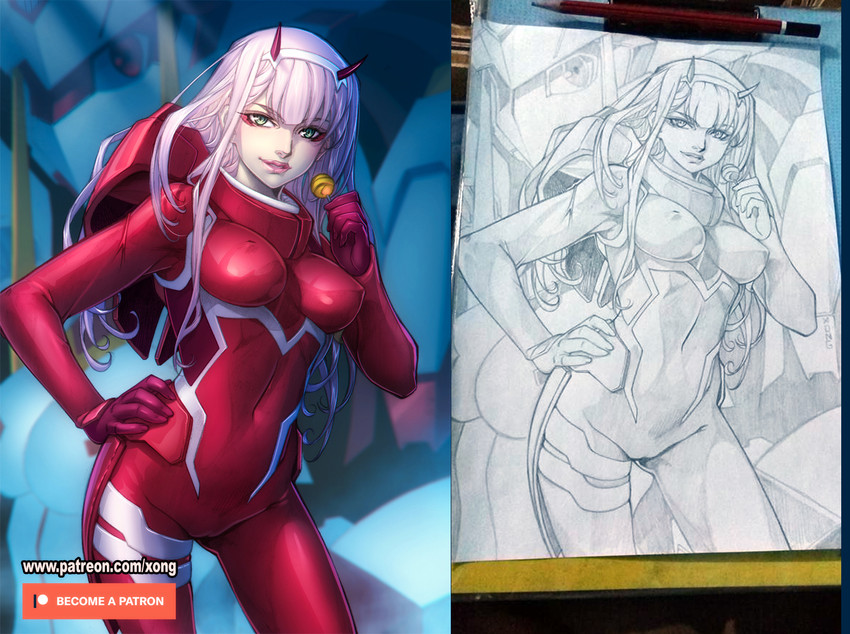 zero two and strelizia (darling in the franxx) drawn by xong