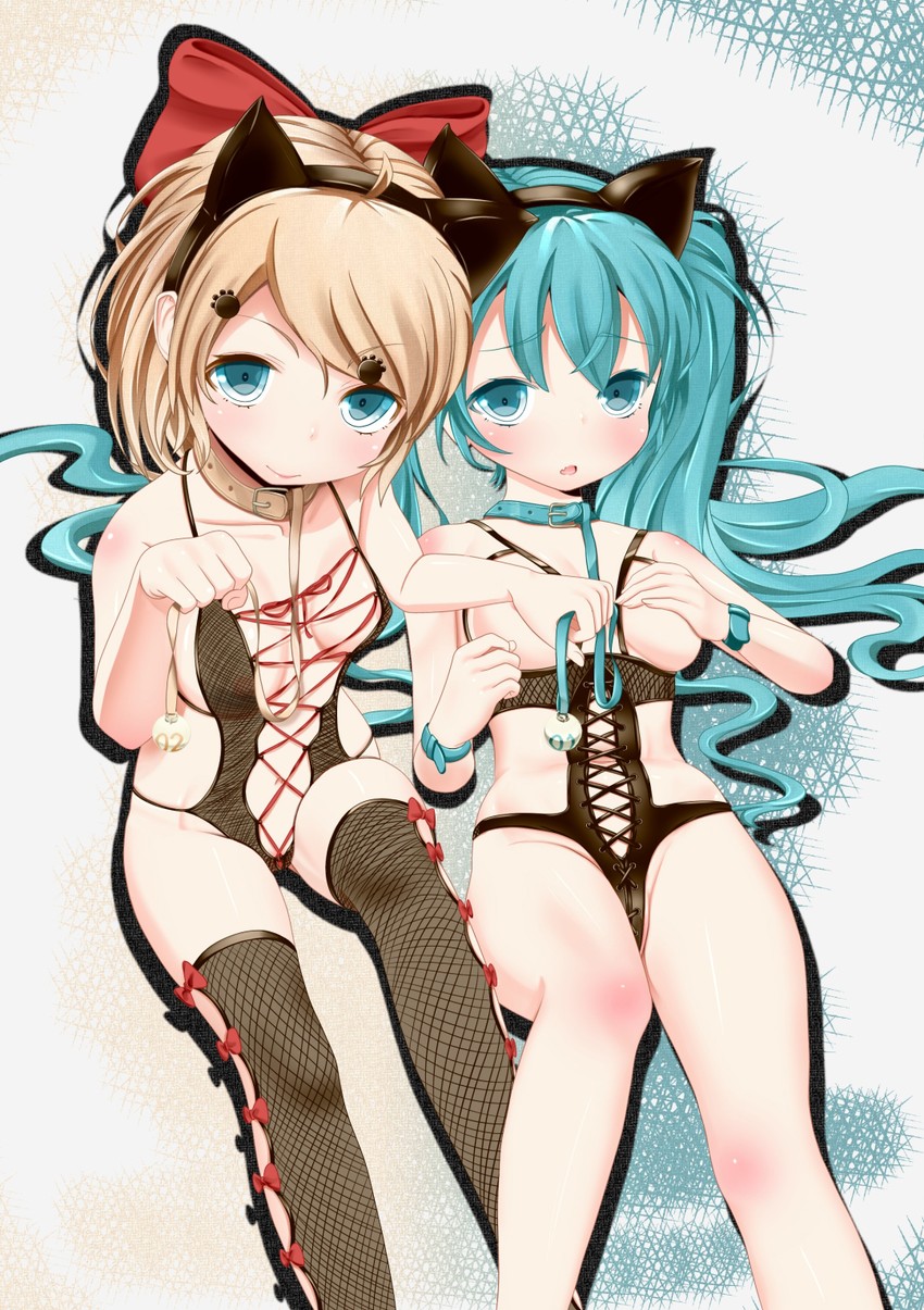 hatsune miku and kagamine rin (vocaloid) drawn by jixing_renou