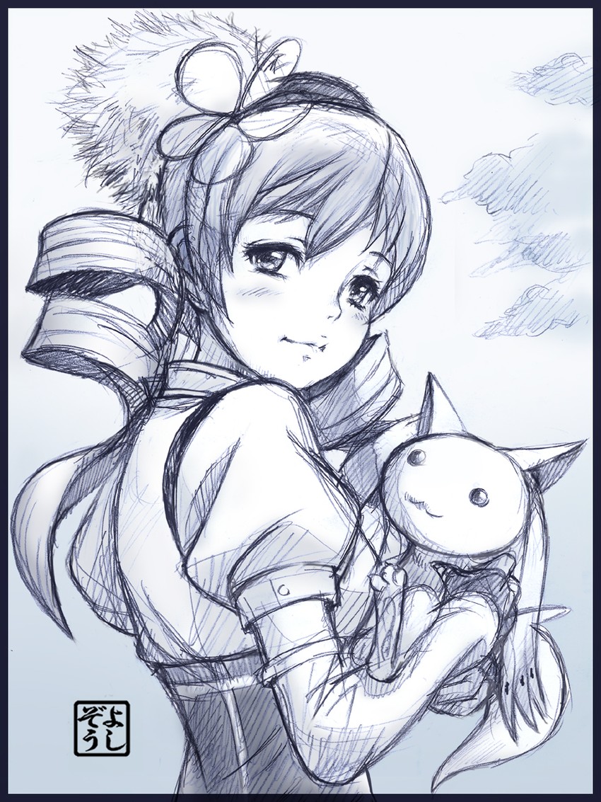 tomoe mami and kyubey (mahou shoujo madoka magica) drawn by yoshikawa_kazunori