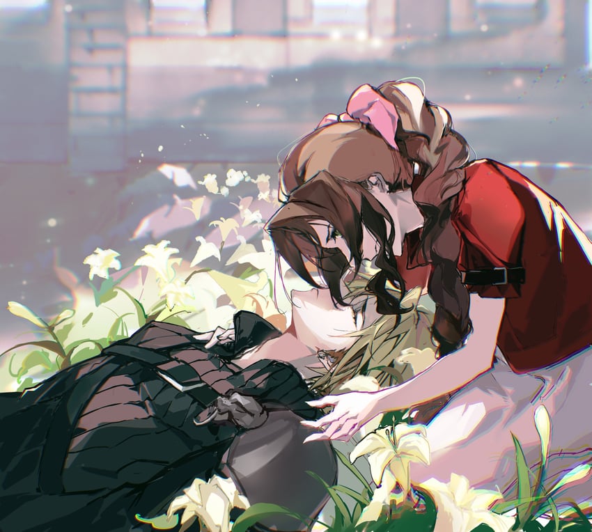 cloud strife and aerith gainsborough (final fantasy and 2 more) drawn by lay92378283