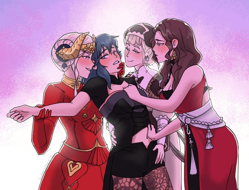 female byleth, edelgard von hresvelg, dorothea arnault, and mercedes von martritz (fire emblem and 1 more) drawn by buttersphere