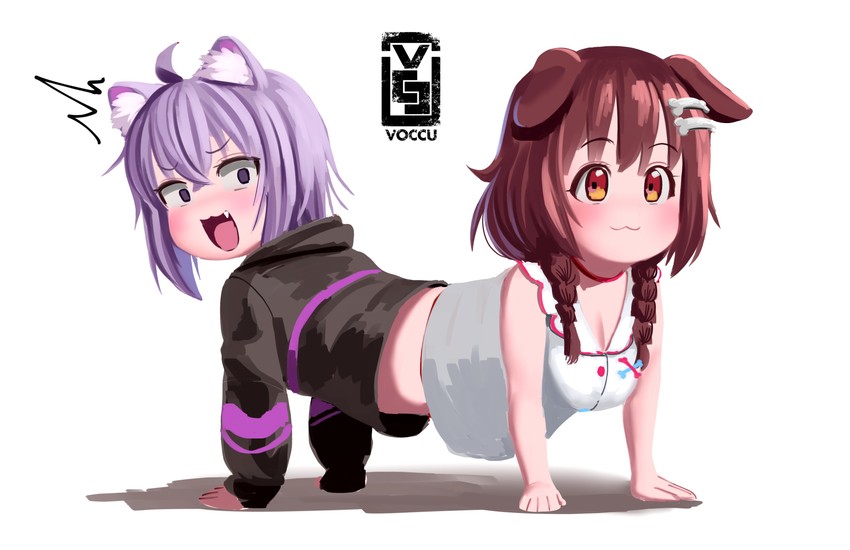 nekomata okayu and inugami korone (hololive and 1 more) drawn by voc