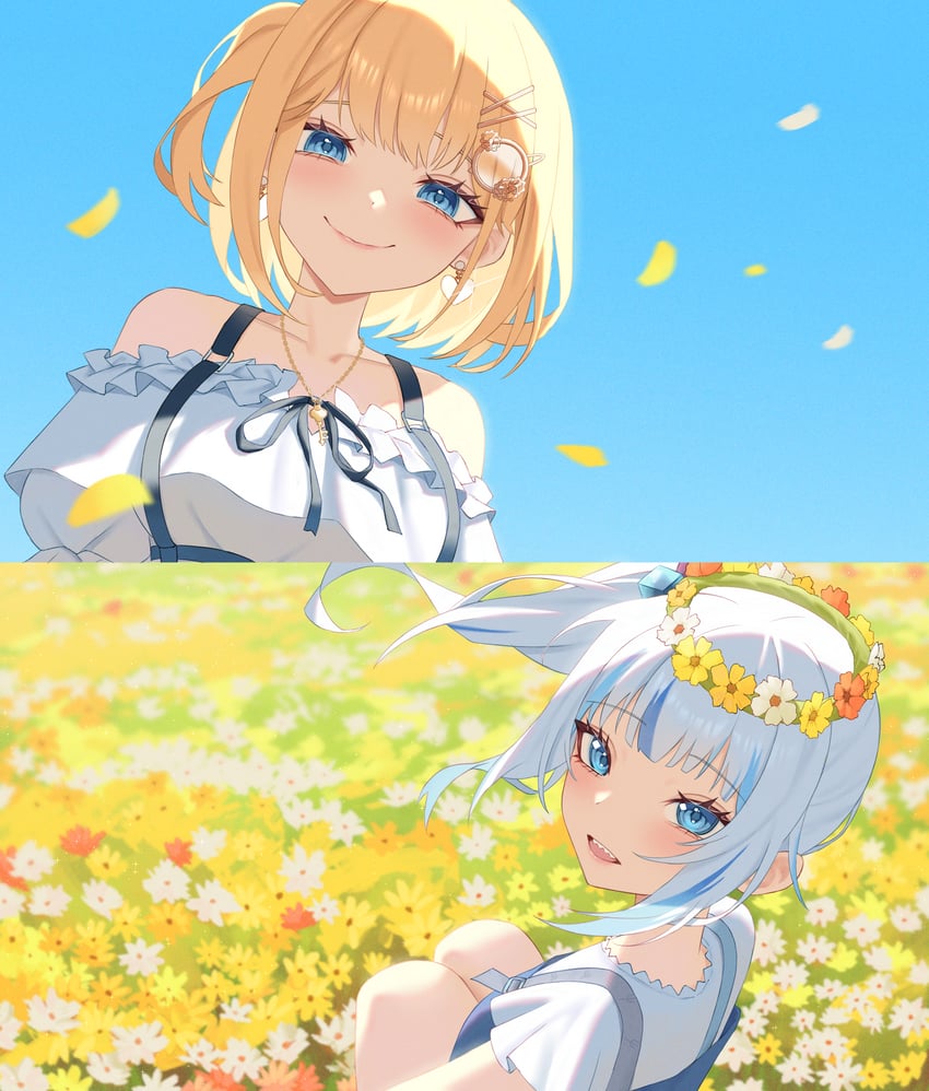 gawr gura and watson amelia (hololive and 1 more) drawn by yubbiidraw